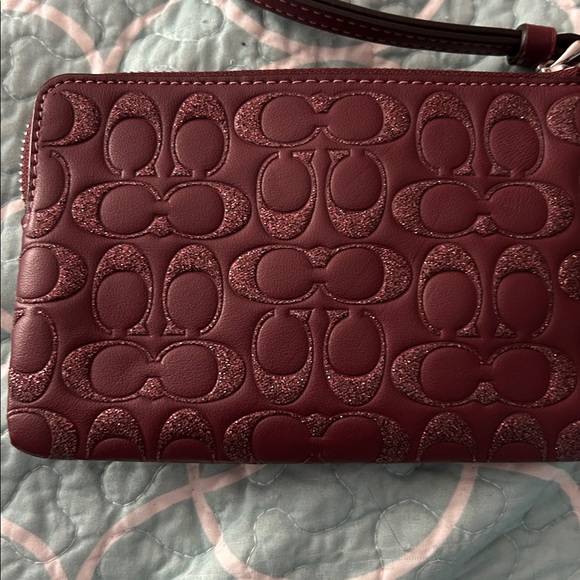 Coach Maroon Embossed Wristlet - Picture 2 of 4